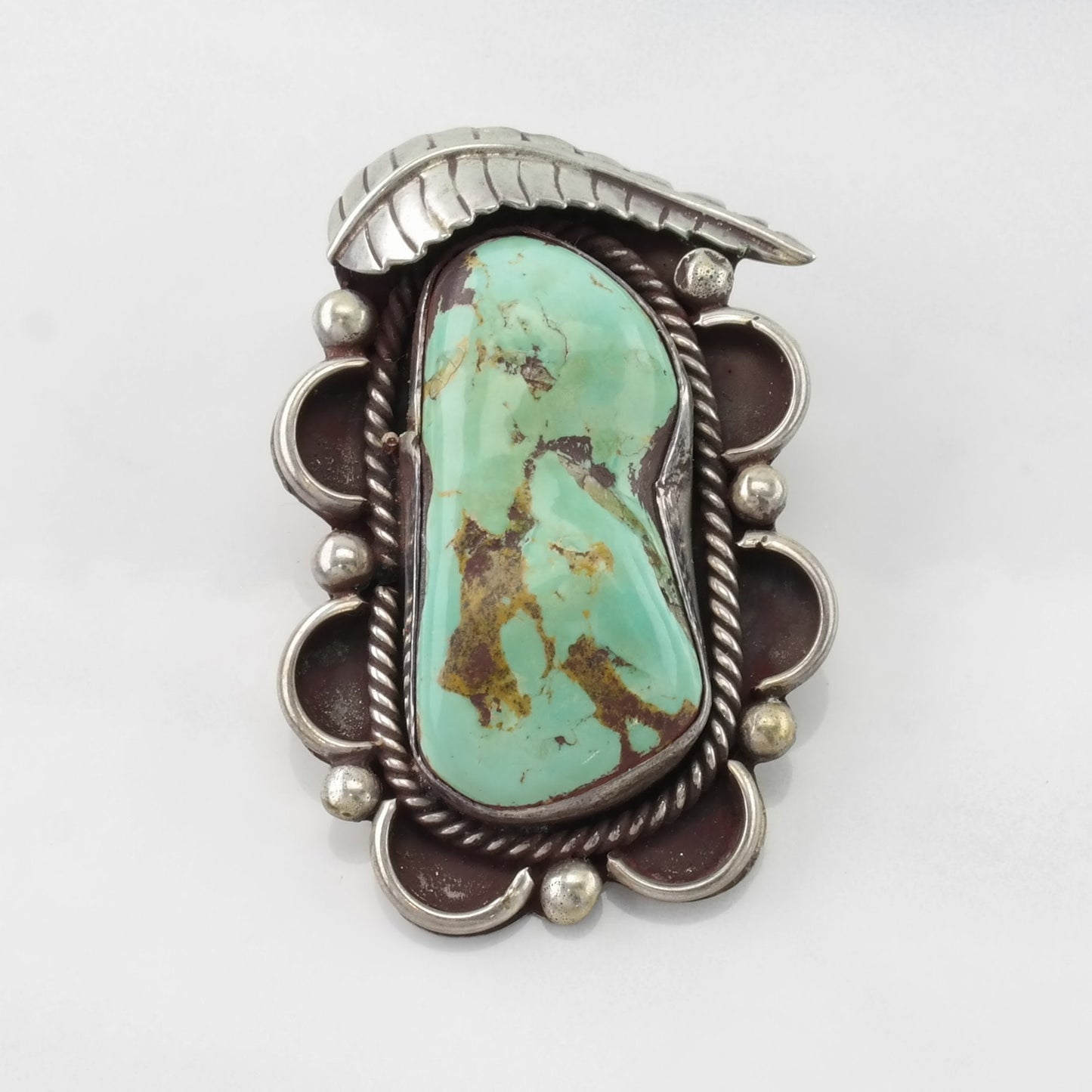 Vintage Native American Turquoise Leaf Sterling Silver Pendant