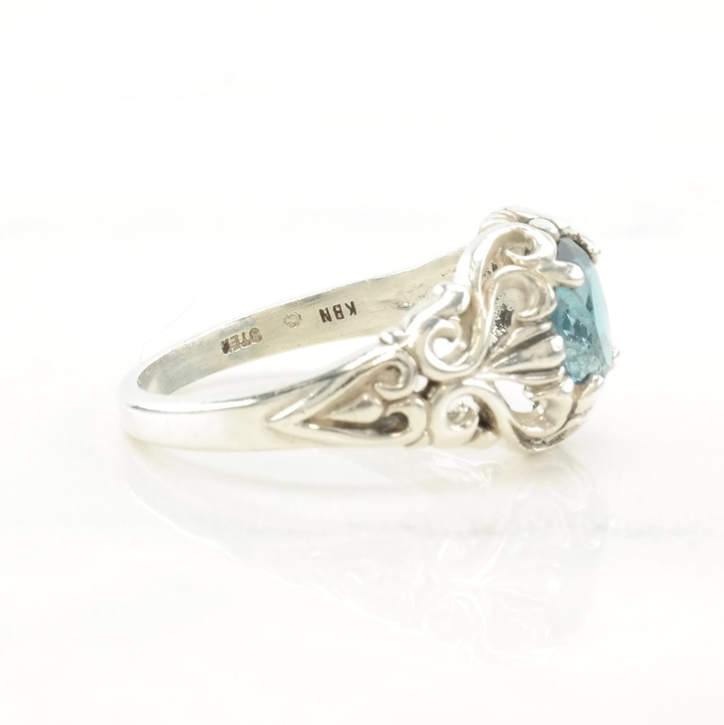 Vintage Kabana Silver Ring Topaz Scroll Sterling Blue Size 8 1/4