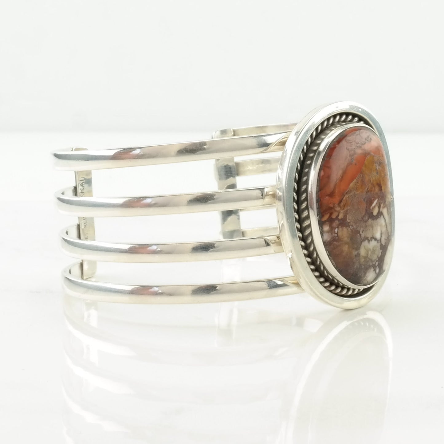 Southwest Sterling Silver Cuff Bracelet Brown Wild Horse