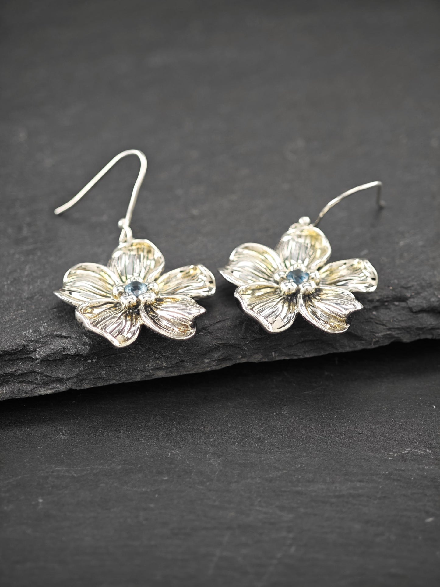 Vintage Topaz, Jai Fish Hook Earrings Sterling Silver