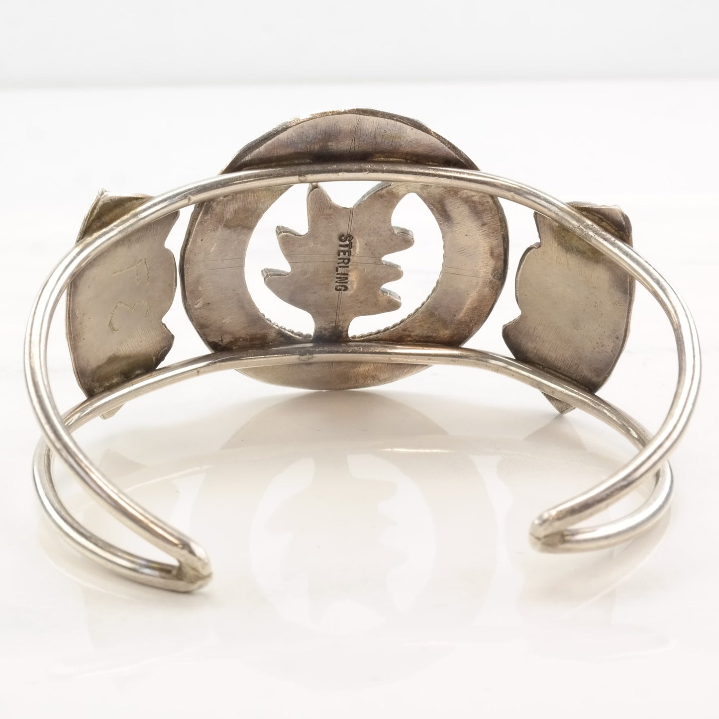 Native American Sterling Silver Turquoise Leaf Cluster Needle Point Cuff Bracelet