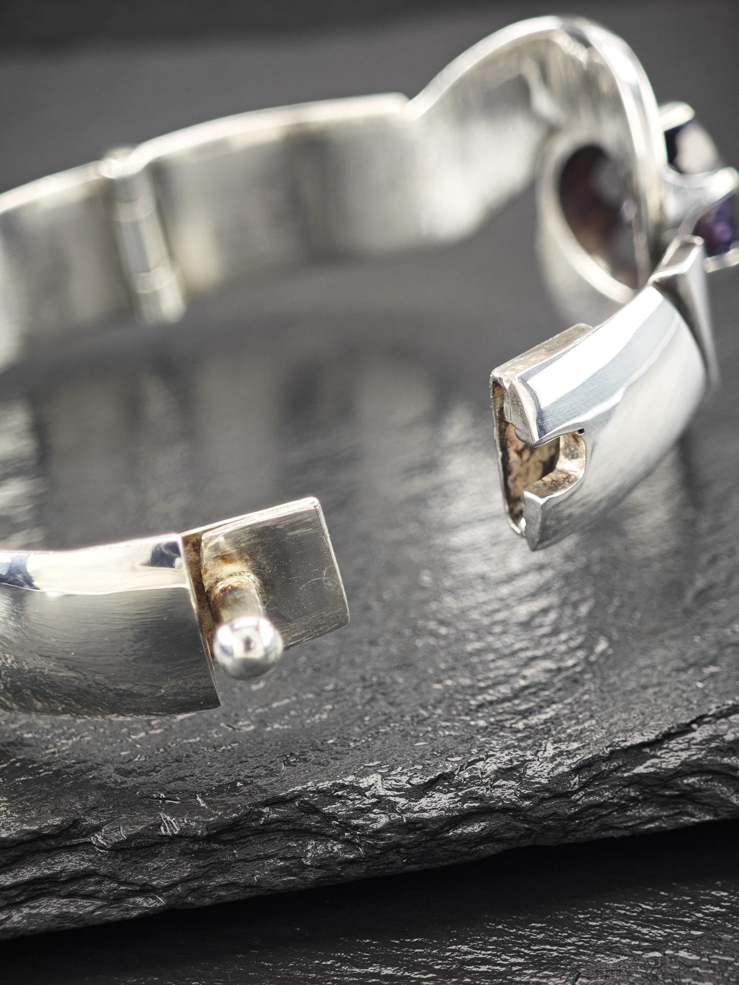 Synthetic Alexandrite Ballesteros Taxco Bangle Bracelet Sterling Silver