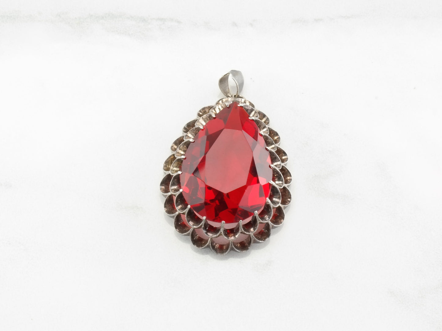 Vintage Red Paste Sterling Silver Pendant