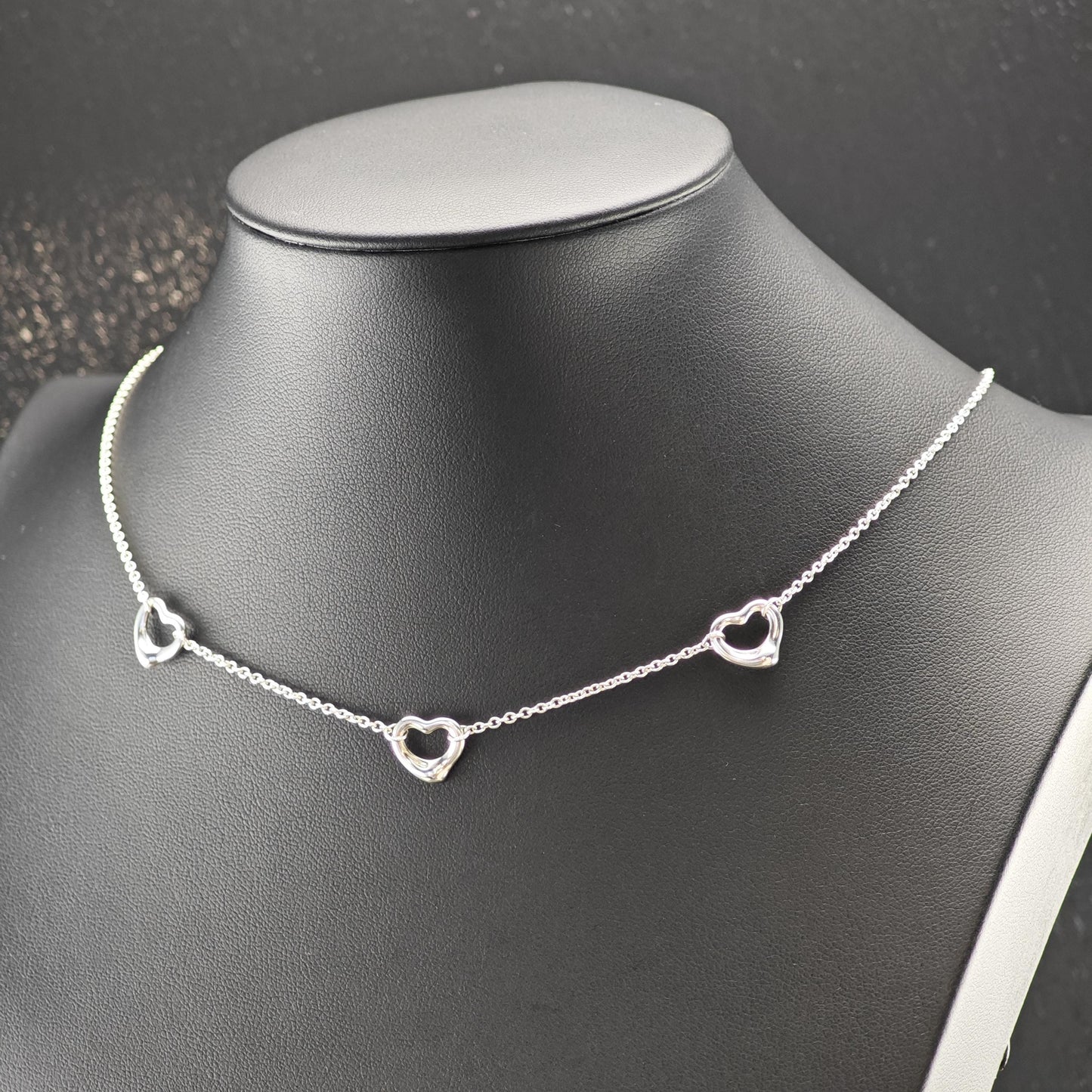 Vintage Tiffany & Co. Sterling Silver Open Heart Station Necklace