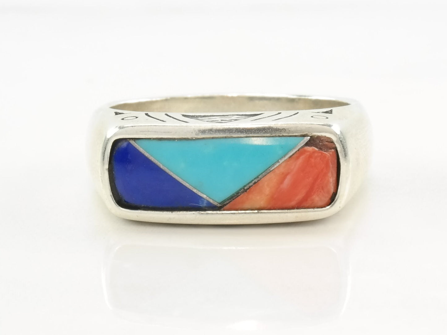 Vintage Carolyn Pollack Ring Spiny Oyster, Turquoise, Lapis Lazuli Inlay Sterling Silver Size 6 1/4