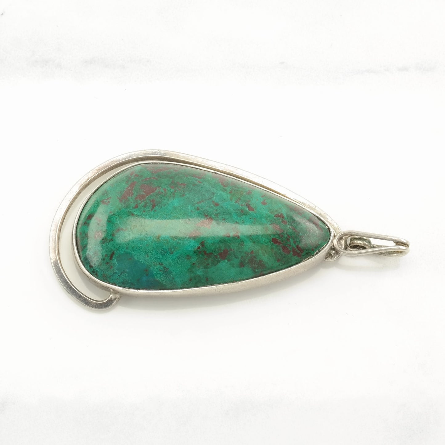 Vintage Israeli Chrysocolla Drop Sterling Silver Pendant