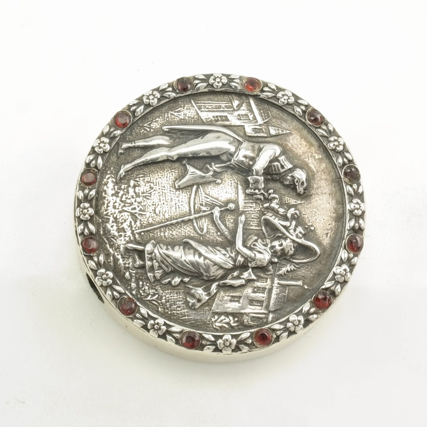Vintage Art Nouveau Garnet Lady and Gentleman Sterling Silver Pendant
