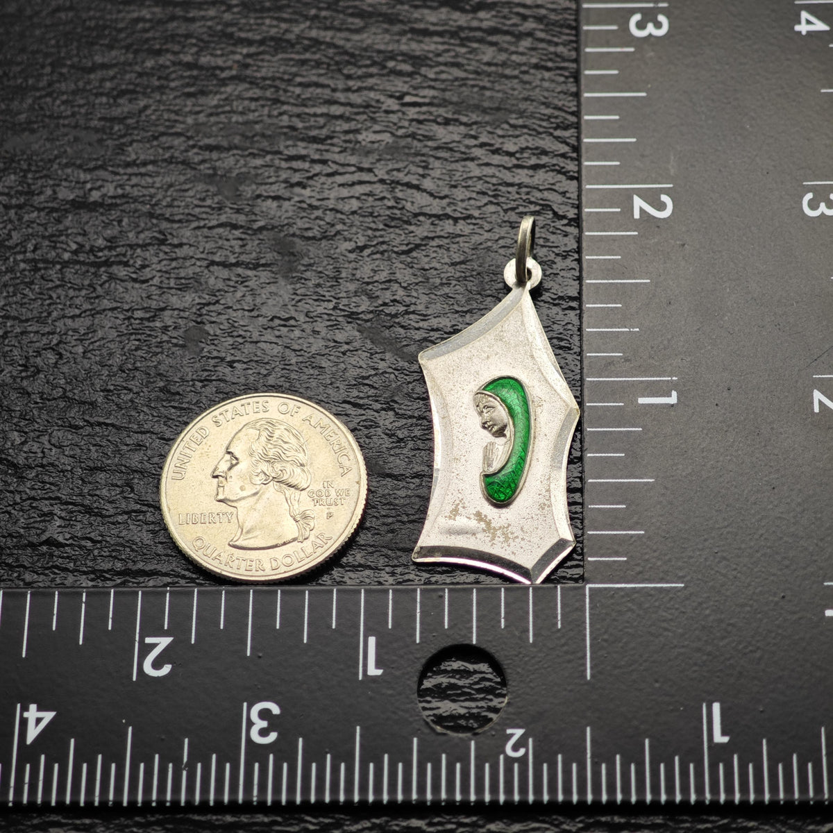 Italian Virgin Mary Green Enamel 800Silver Pendant P3121