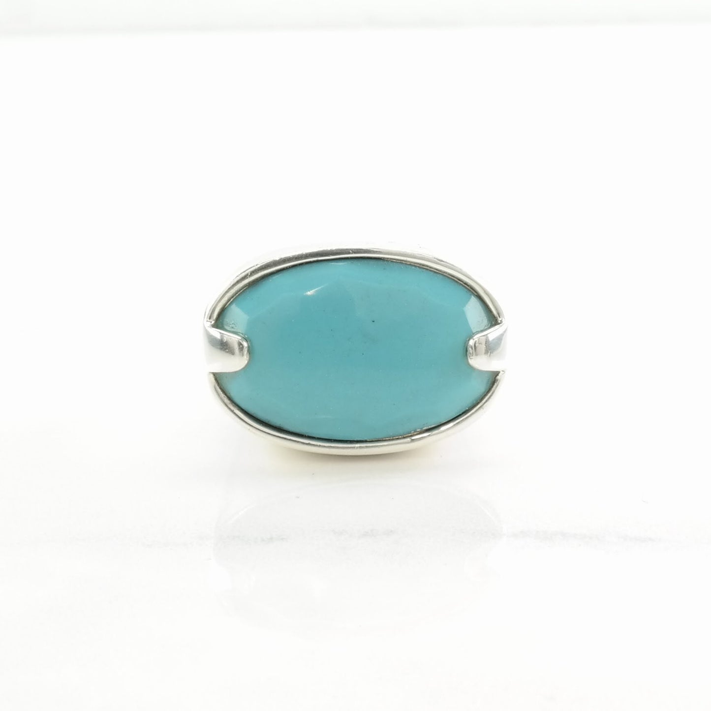Vintage Heavy, Designer Silver Ring Created Turquoise Square Band Sterling Blue Size 7 1/2