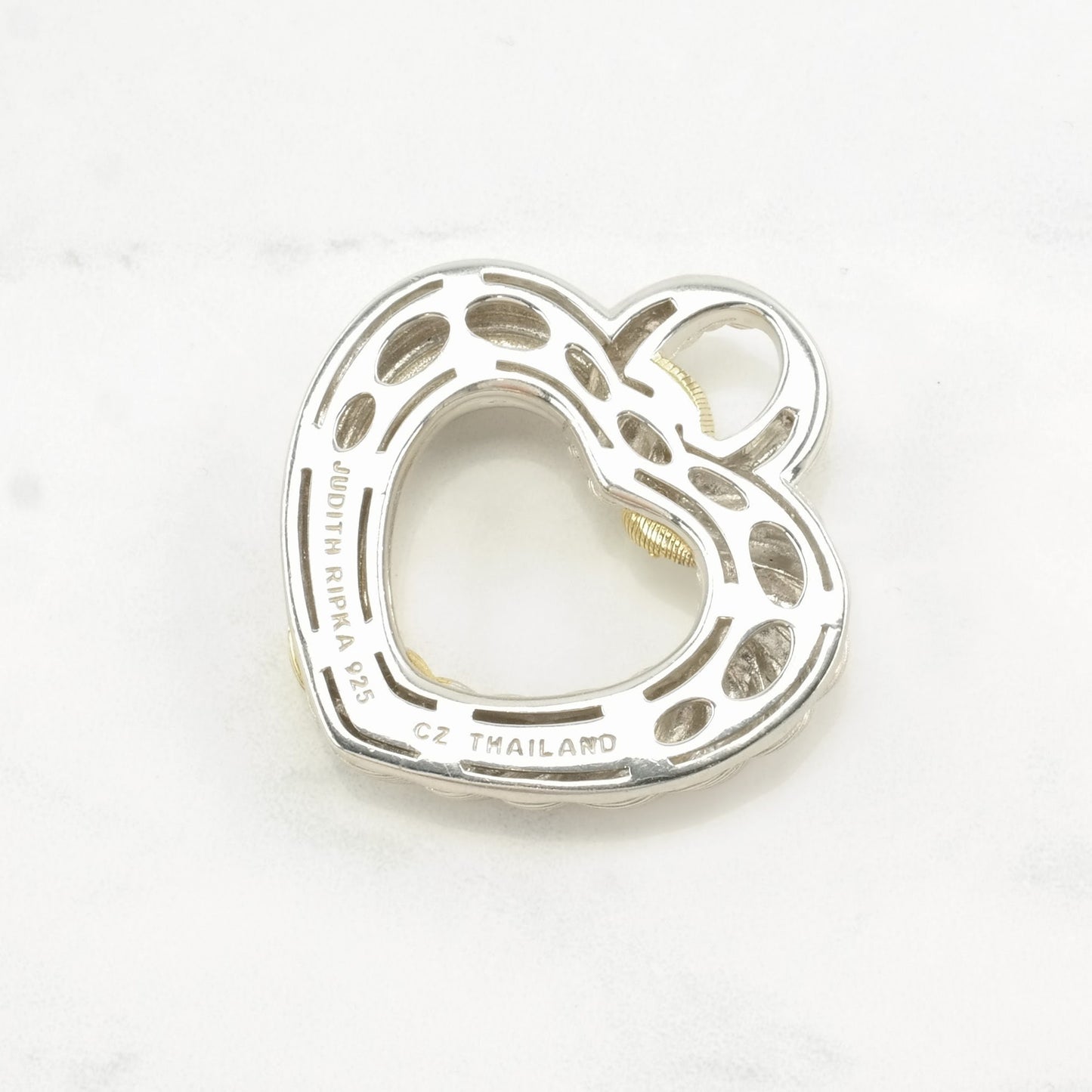 Vintage Judith Ripka CZ, Gold Toned Accents Heart Sterling Silver Pendant