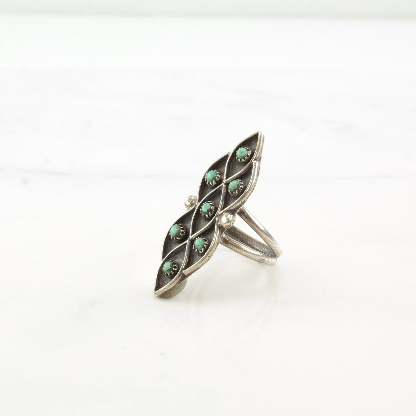 Vintage Native American Silver Ring Turquoise Cluster Zuni Sterling Size 7