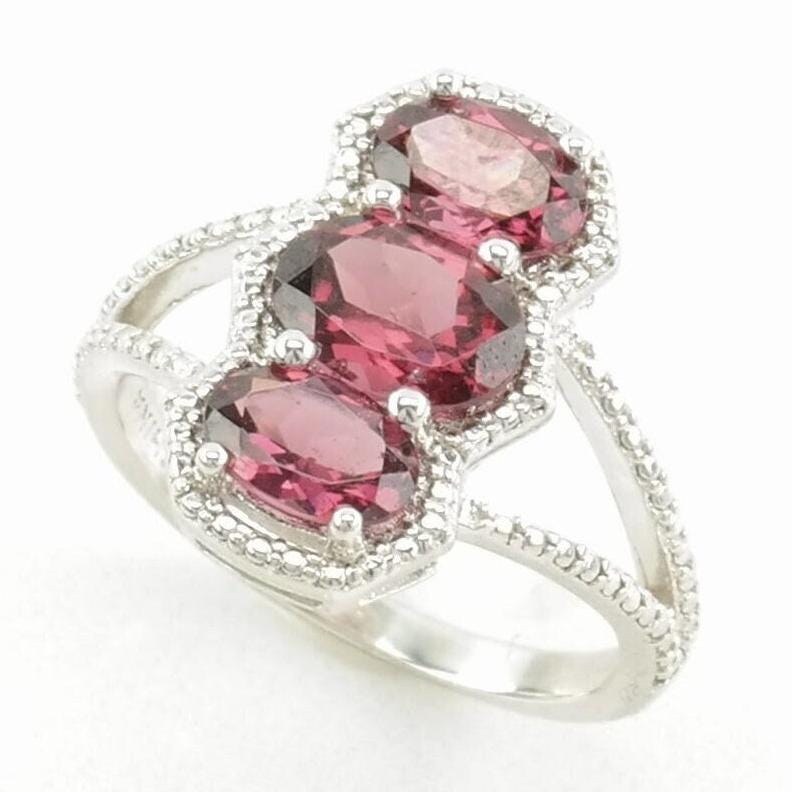Vintage Sterling Silver Ring Pink Garnet Size 5
