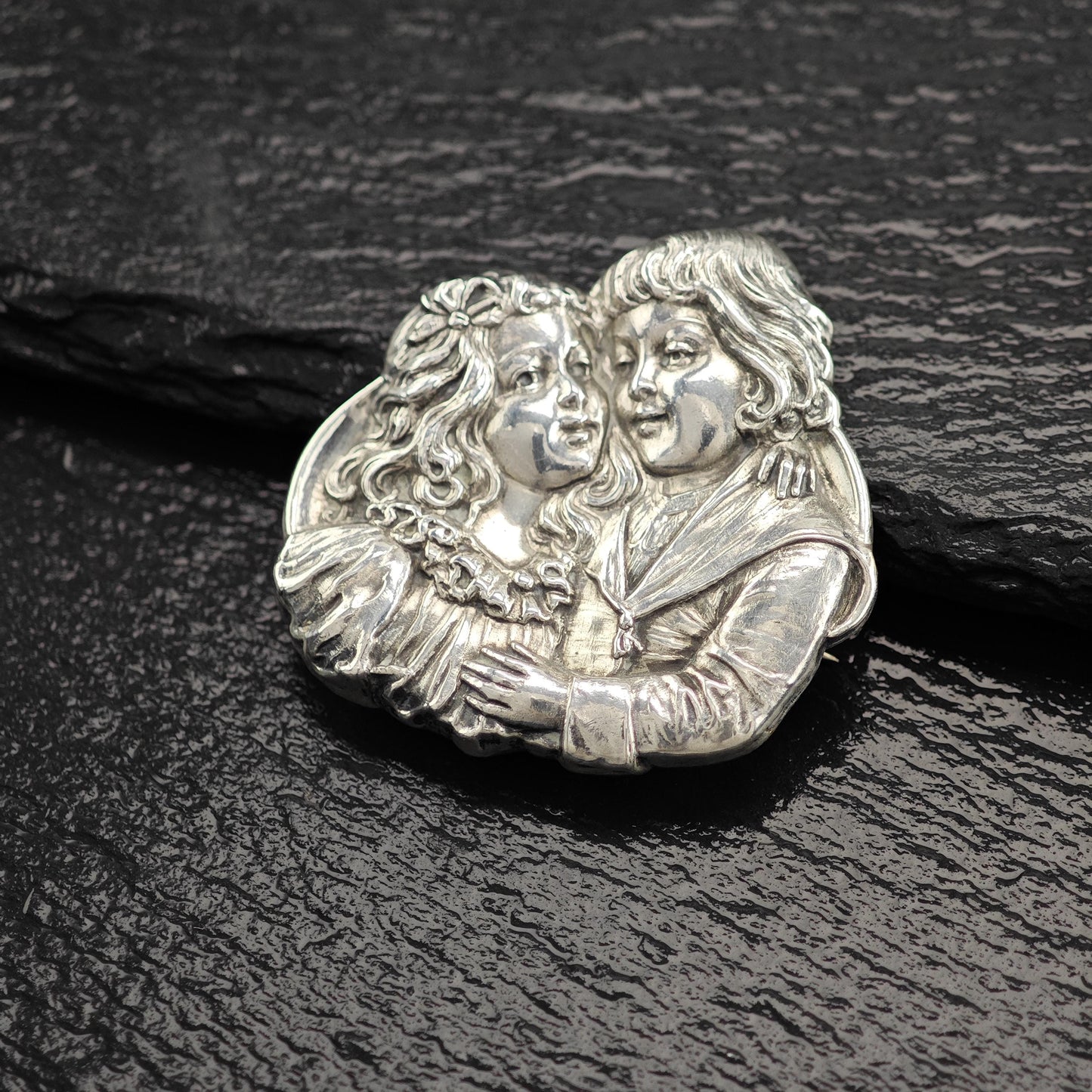 Damaged, Art Nouveau Children Brooch Sterling Top