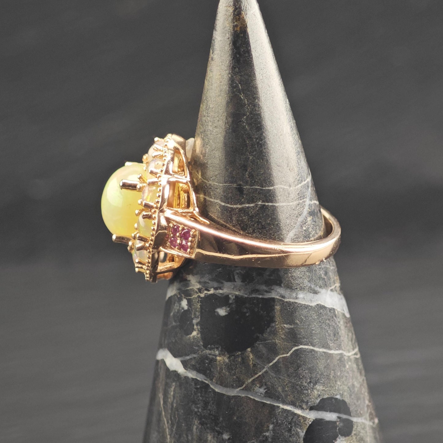 Opal & Ruby Rose Gold Sterling Silver Ring Sz 7 1/4 R6680