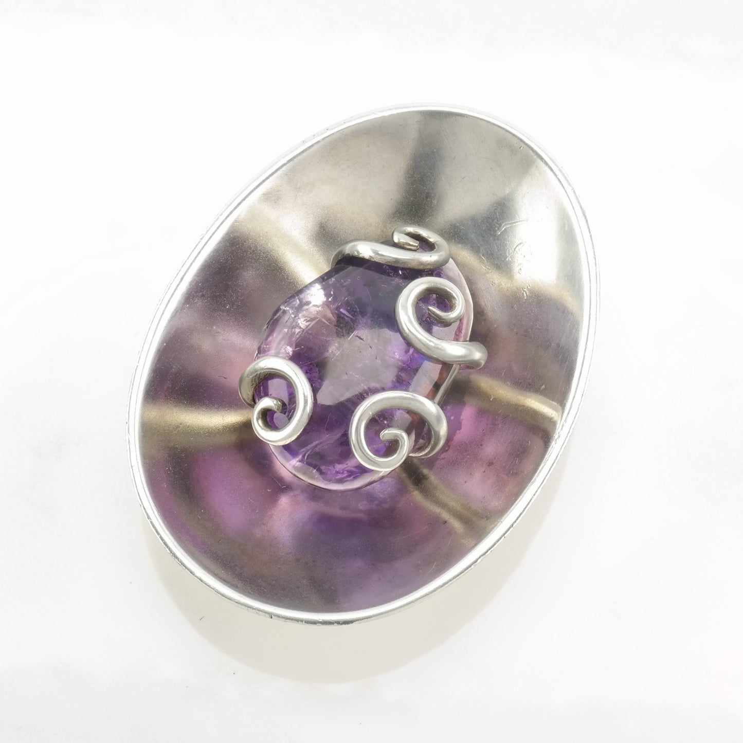 Vintage Taxco Sterling Silver and Amethyst Pendant, Mexican Modernist Jewelry, Statement Pendant