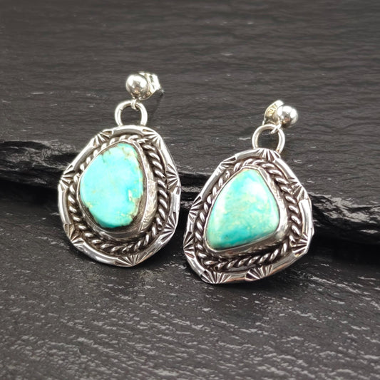 Southwest Turquoise, Stamped Stud/Dangle Earrings Sterling Silver