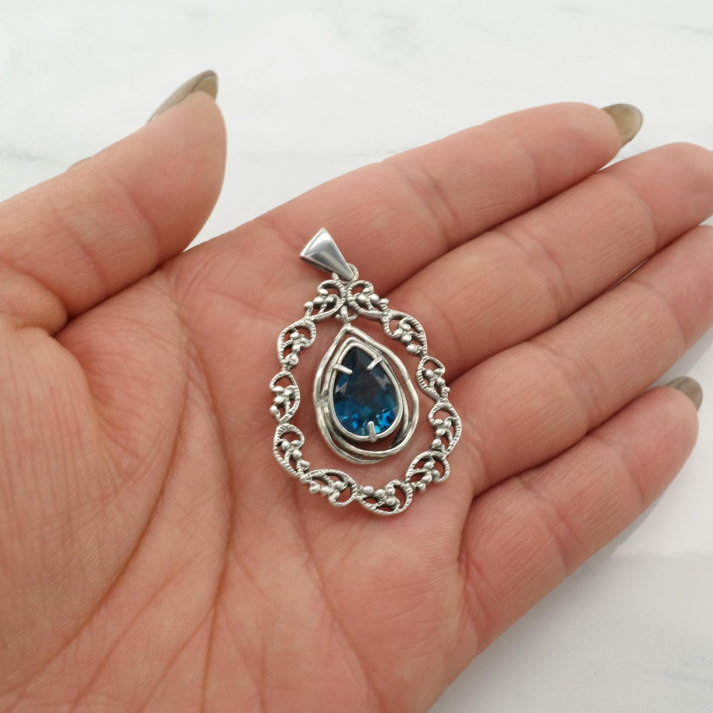 Vintage Israel Topaz Raindrop Pendant Dangle Sterling Silver