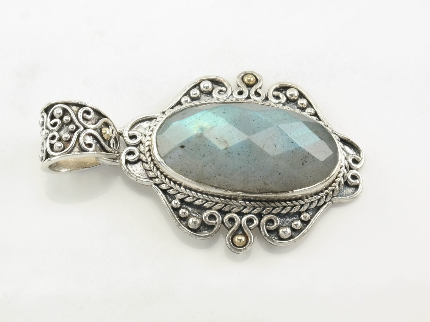 Vintage Labradorite 18K Gold Accent Sterling Silver Pendant
