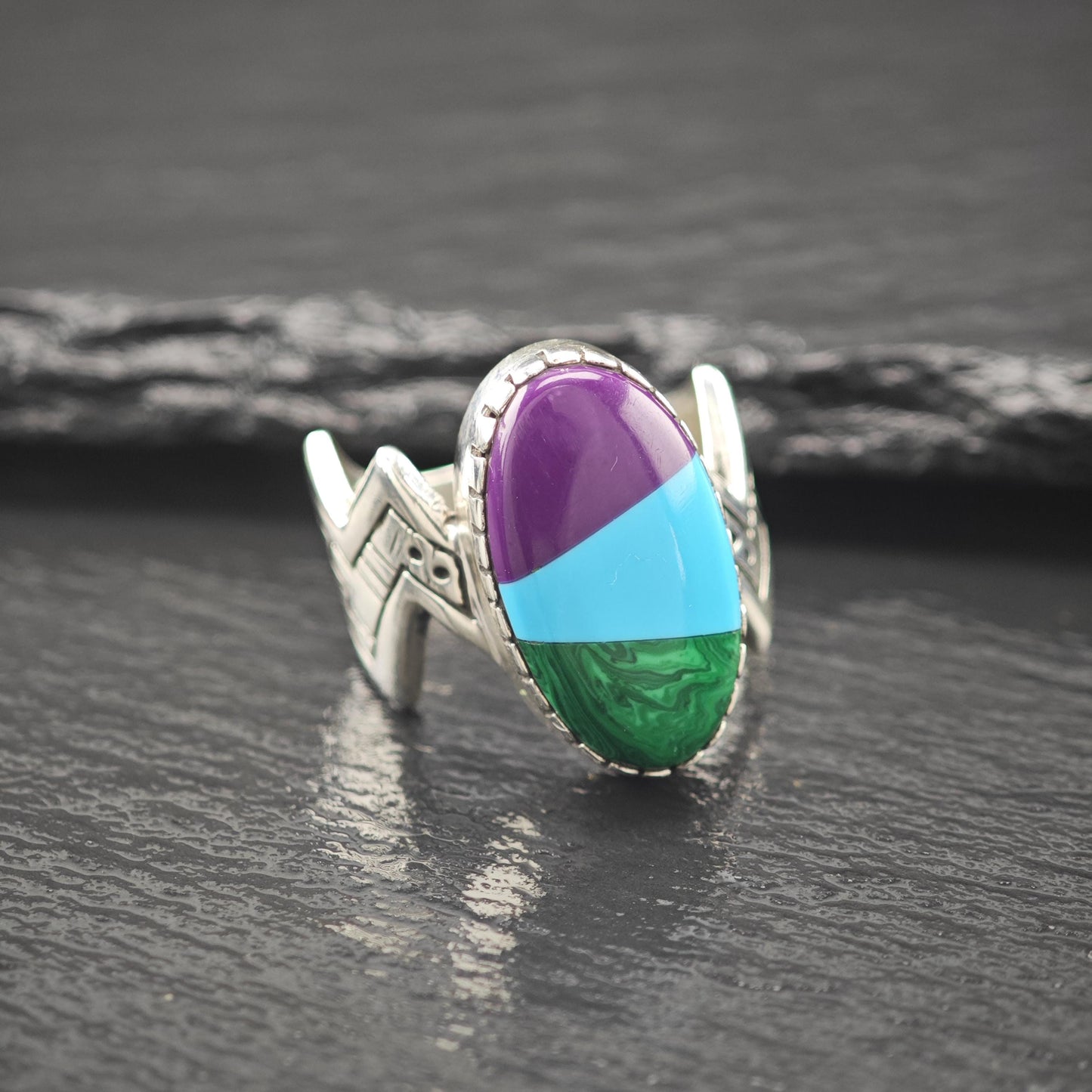 Native American Inlay Ring Sterling Silver