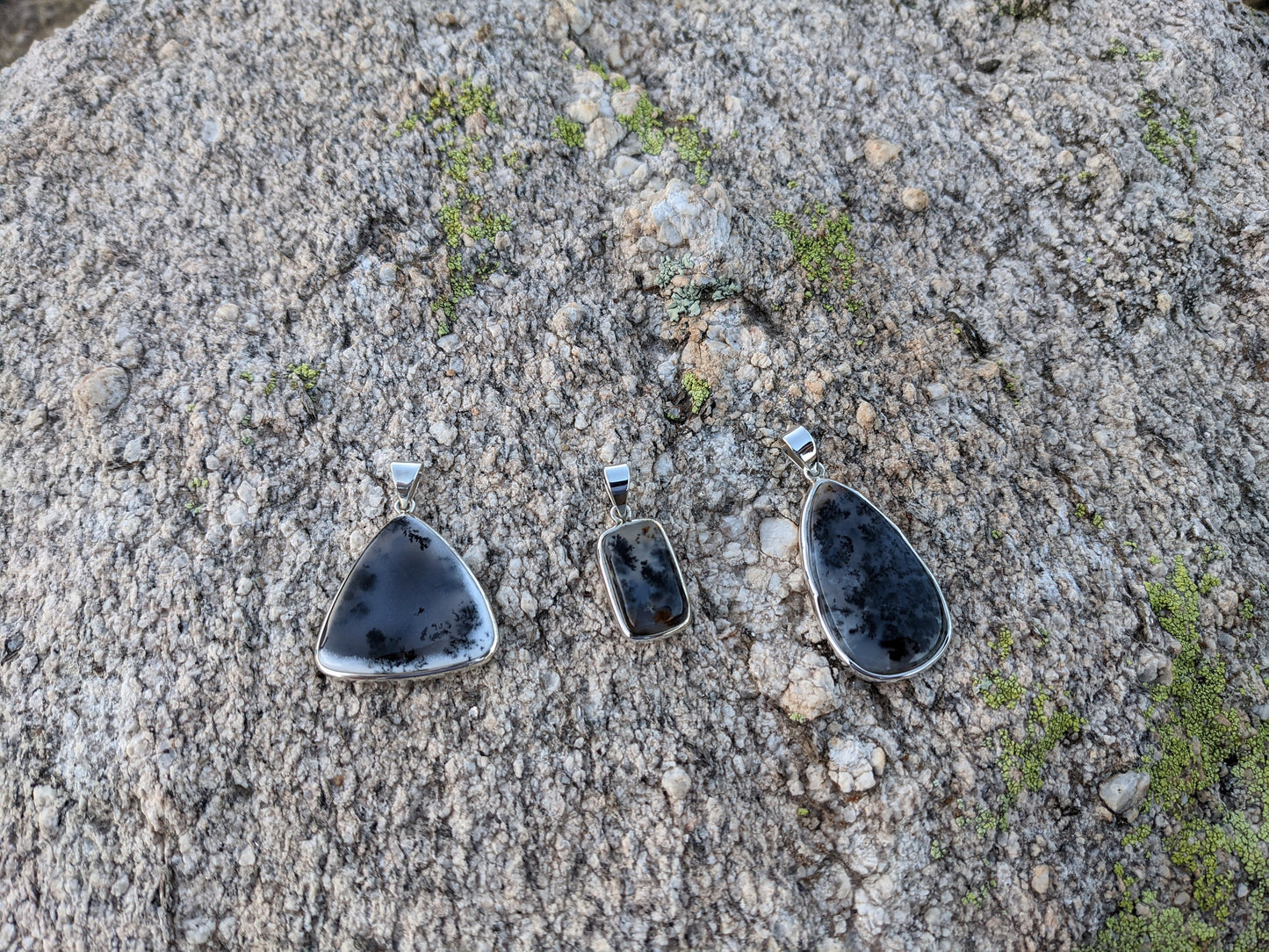 Dendritic Agate Triangle Pendant Sterling Silver