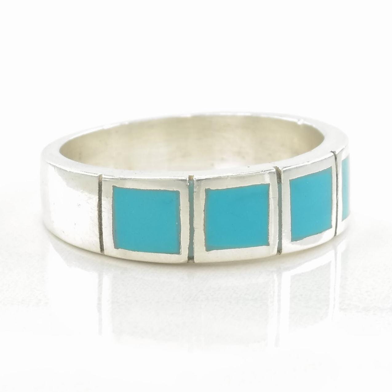 Vintage Southwest Silver Ring Turquoise Inlay Sterling Size 5 3/4