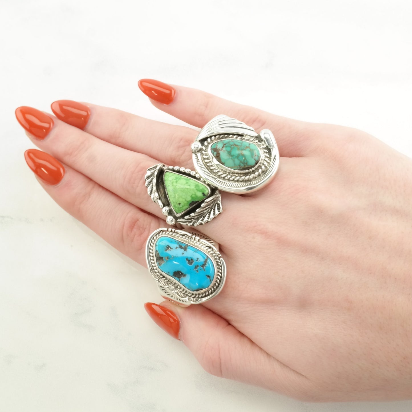 Vintage Native American Silver Ring Spiderweb Turquoise Large Sterling Blue Size 6 3/4