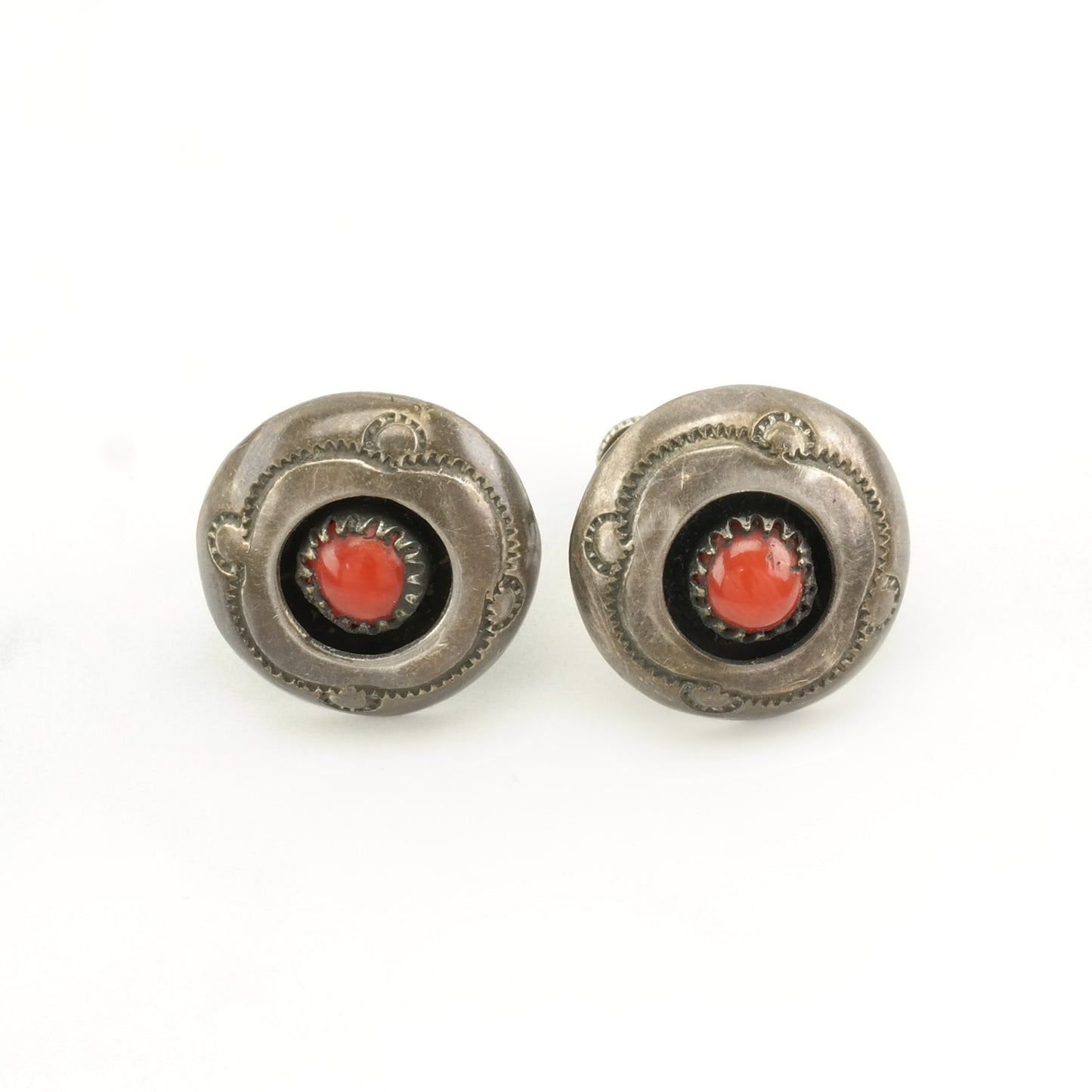 Choice of Vintage Sterling Silver Screw Back Earrings Native American Blue, Red Turquoise, Coral Shadowbox