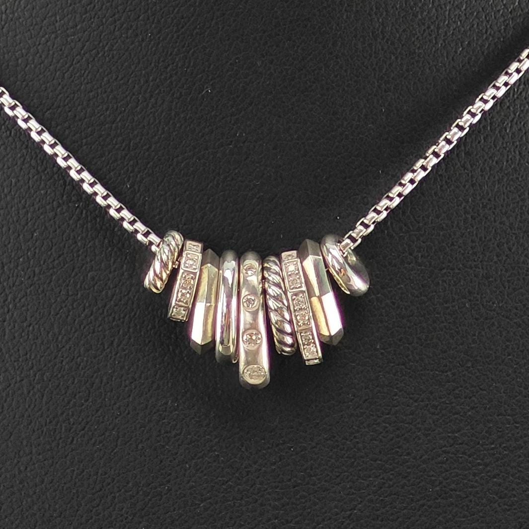 David Yurman Sterling Silver Diamond Stax Necklace Small