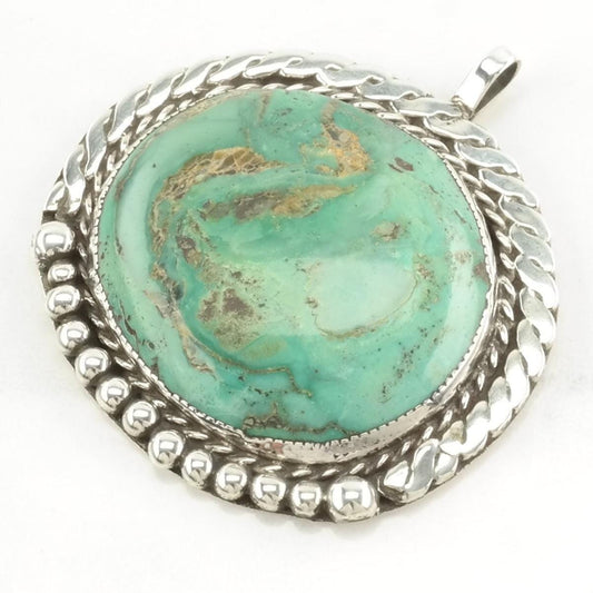Vintage Native American Turquoise Rope Detail Sterling Silver Pendant