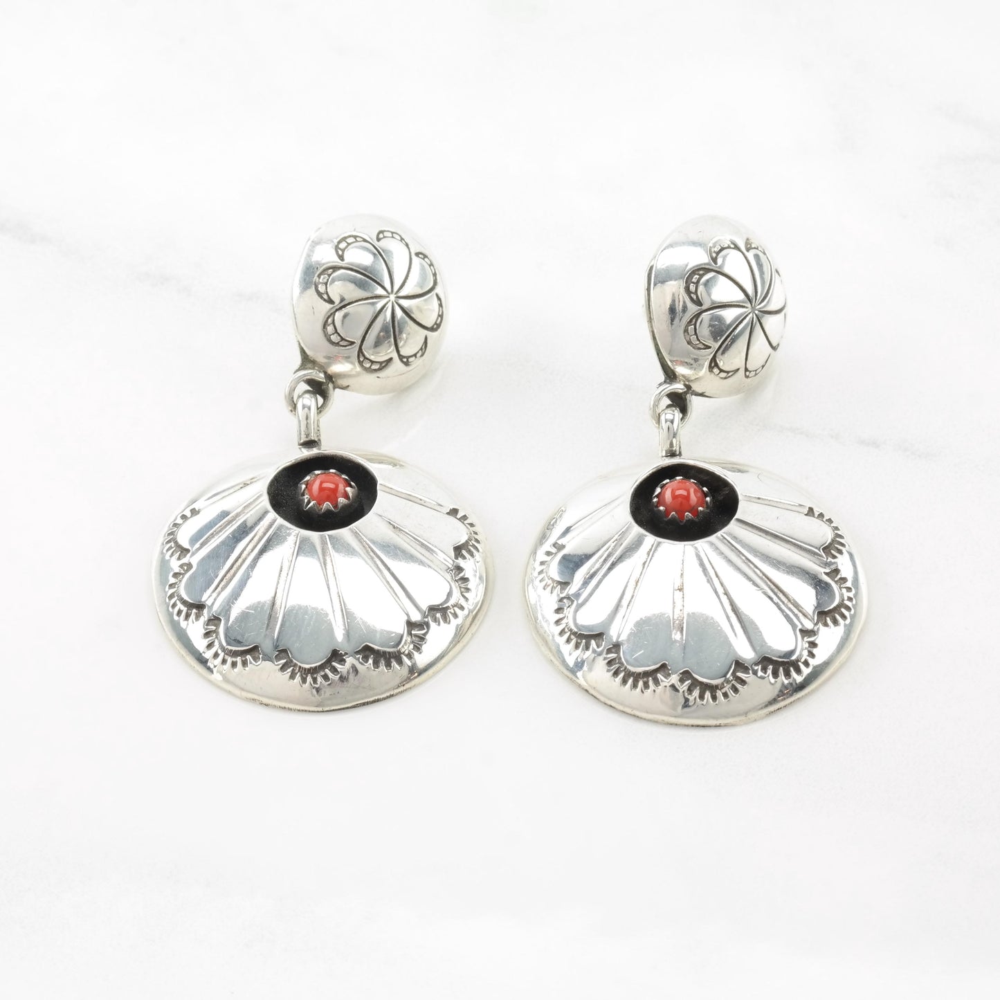 Vintage Native American Sterling Silver Pierced Dangle Earrings