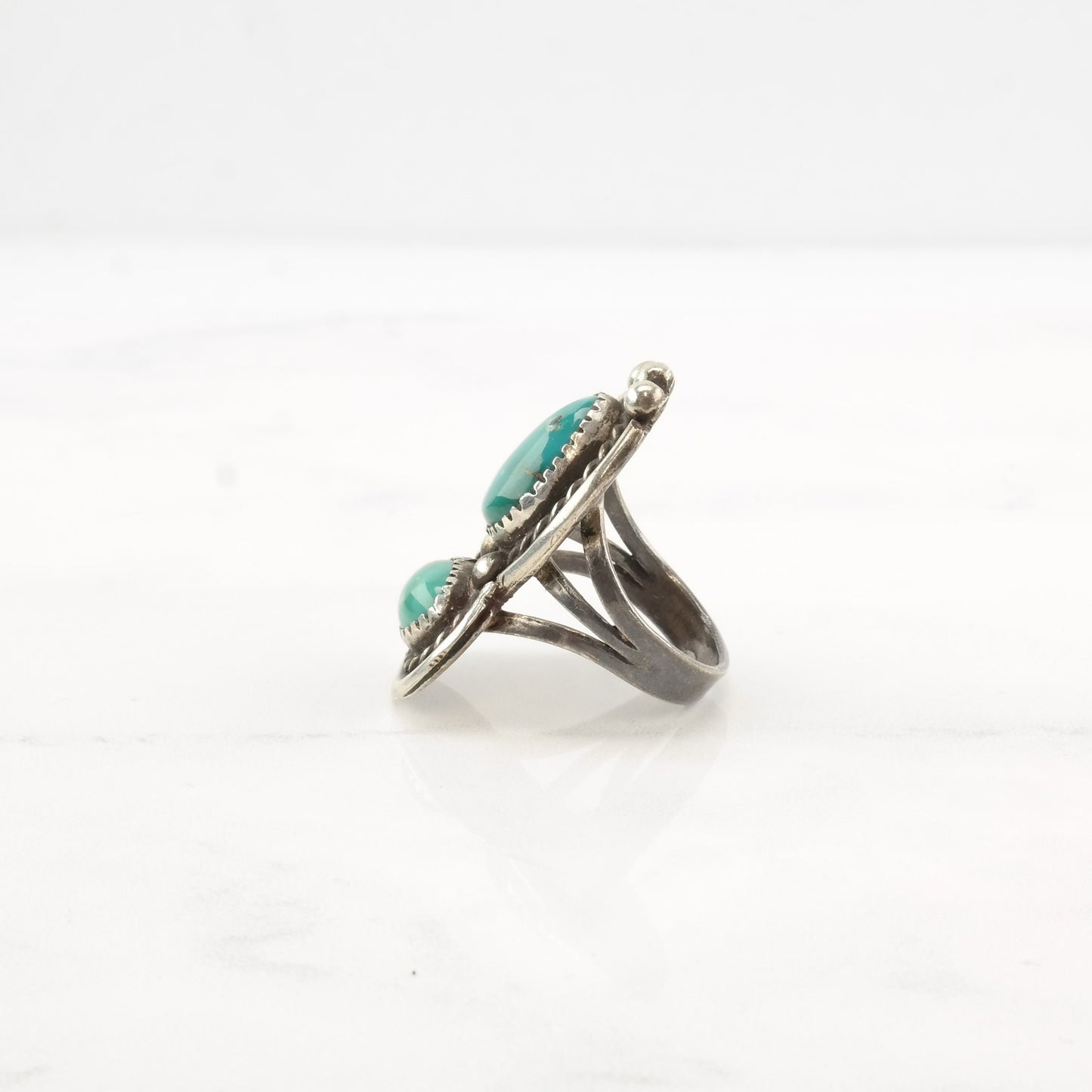 Vintage Native American Silver Ring Turquoise Double Stone Sterling Size 7 1/2