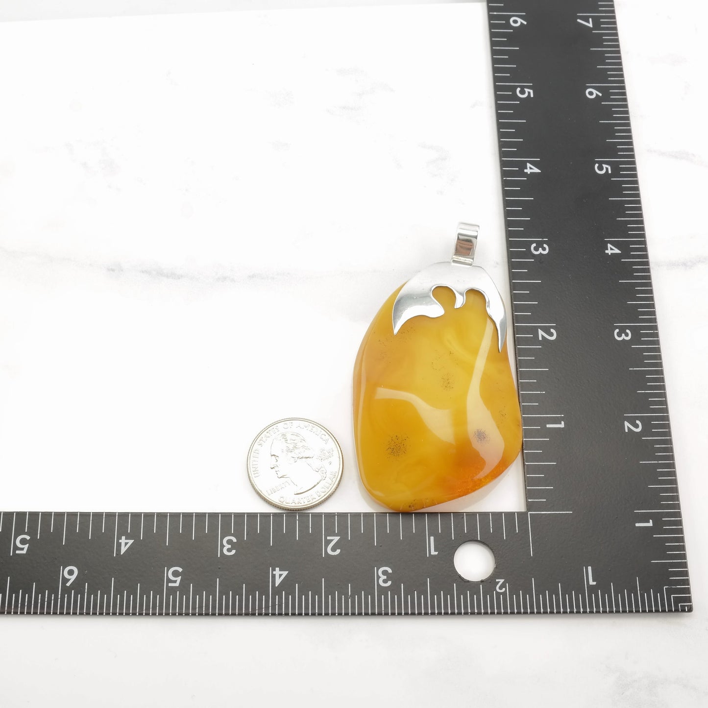 Vintage Boho Butterscotch Amber Floating Sterling Silver Pendant
