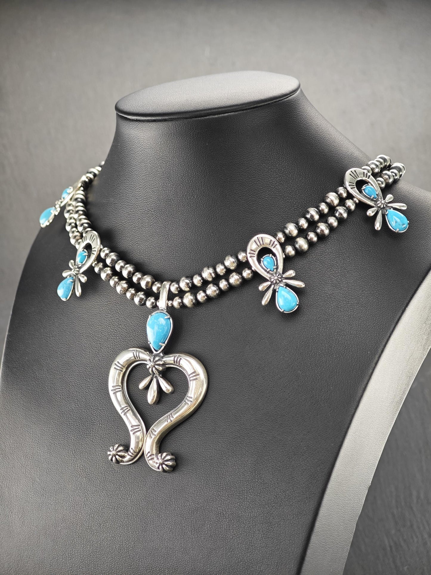 American West, Carolyn Pollack, Floral Squash Blossom Necklace Sterling Silver