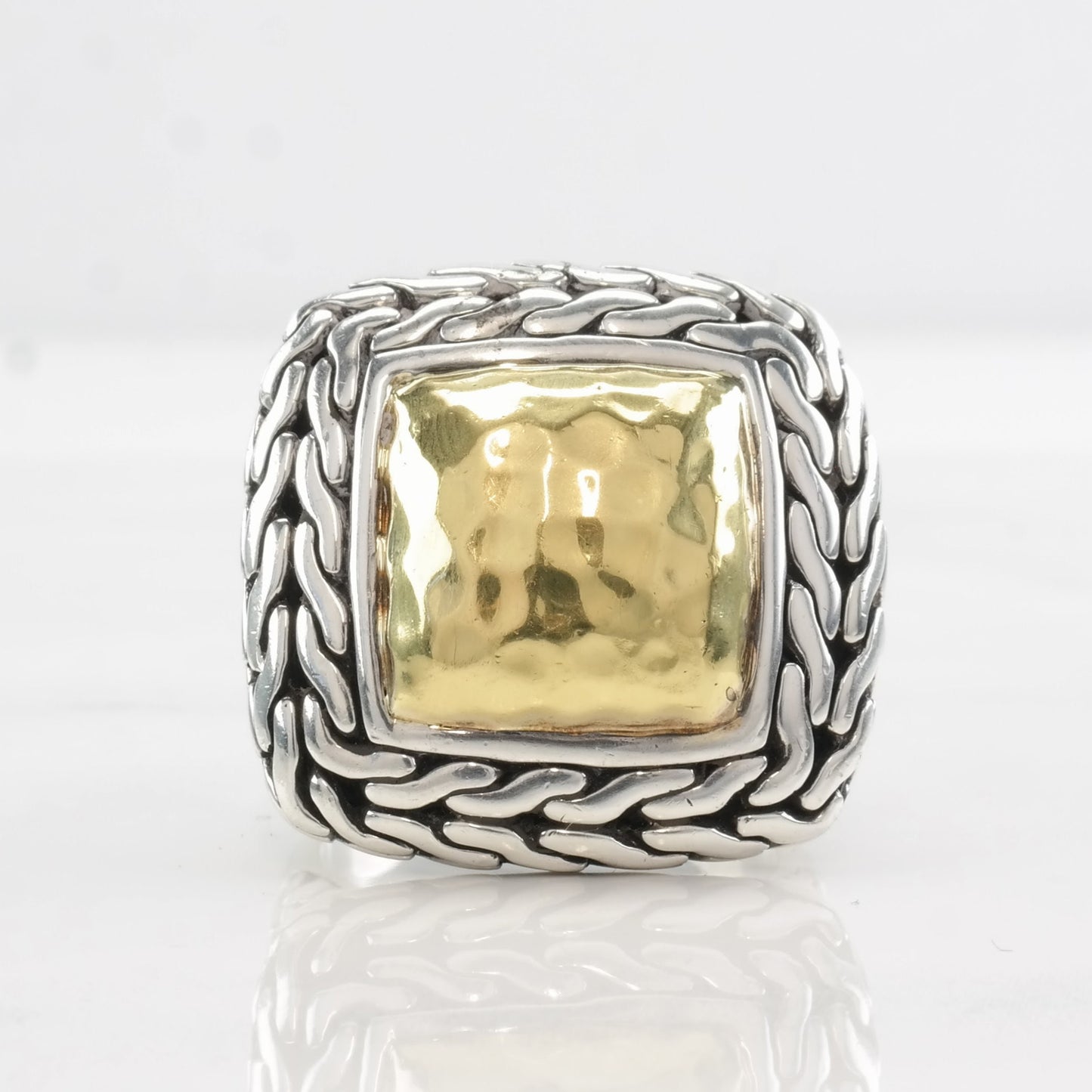 Vintage John Hardy Silver Ring 22K Gold Accent, Palu Square Sterling Size 8 3/4