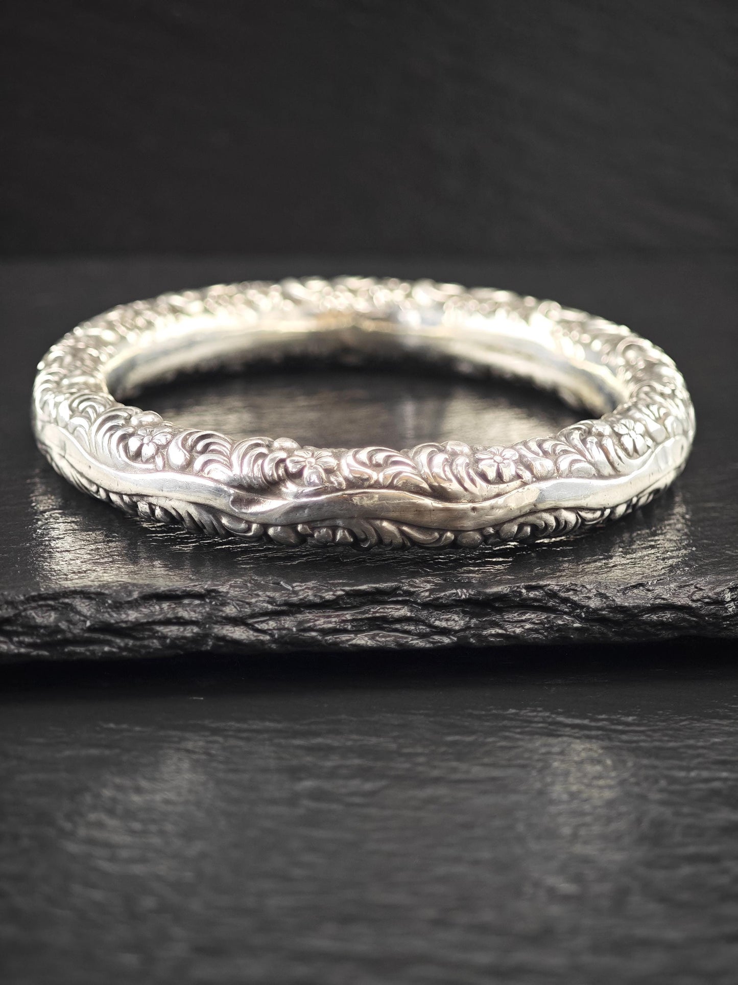 Early Art Nouveau Unger Brothers Repousse Donut Bangle Bracelet Sterling Silver