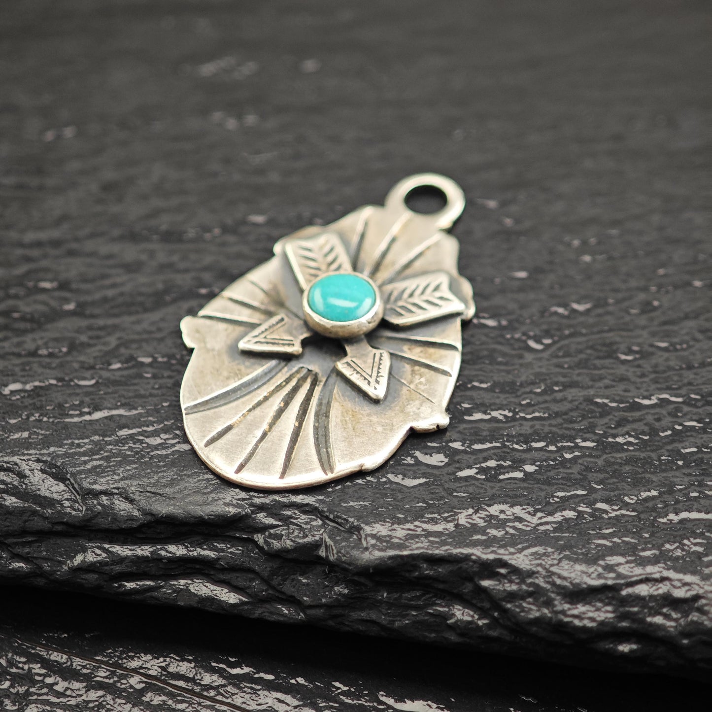 Vintage Native American Turquoise Pendant Sterling Silver