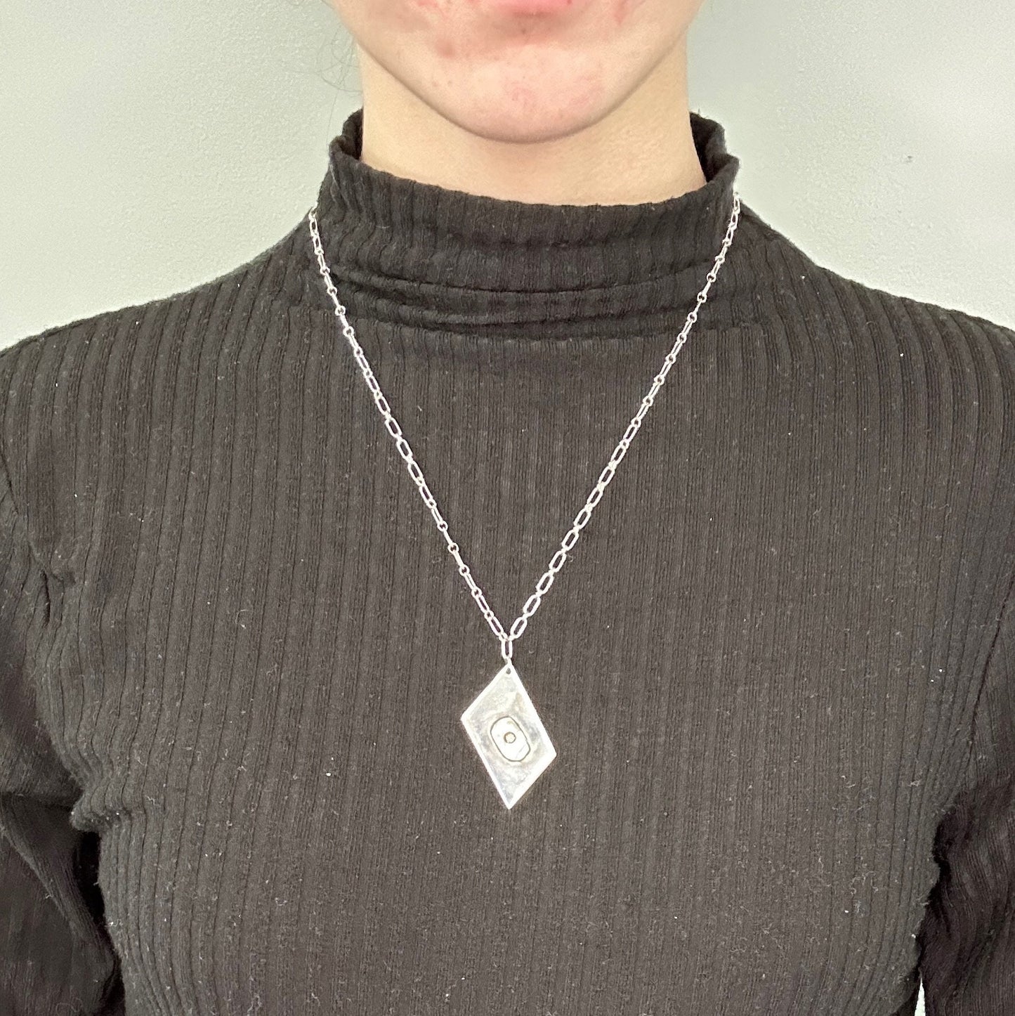 Christin Wolf Necklace | Sterling Silver & Mother of Pearl Pendant | Diamond Accent | Modernist Jewelry | 1990s