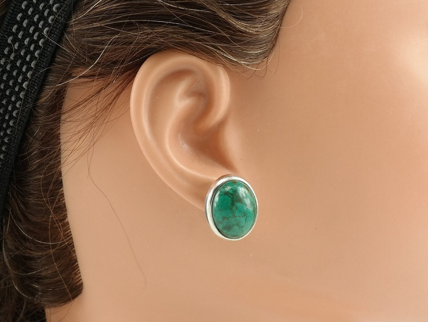 Modernist Sterling Silver Azurite Oval Earrings