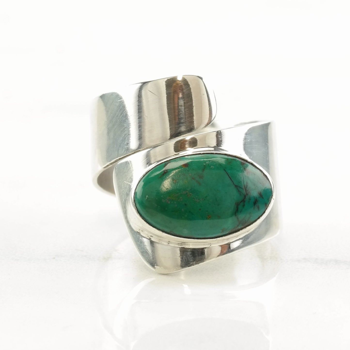 Vintage Sterling Silver Ring Teal Gemstone Wrap Size 7 1/2