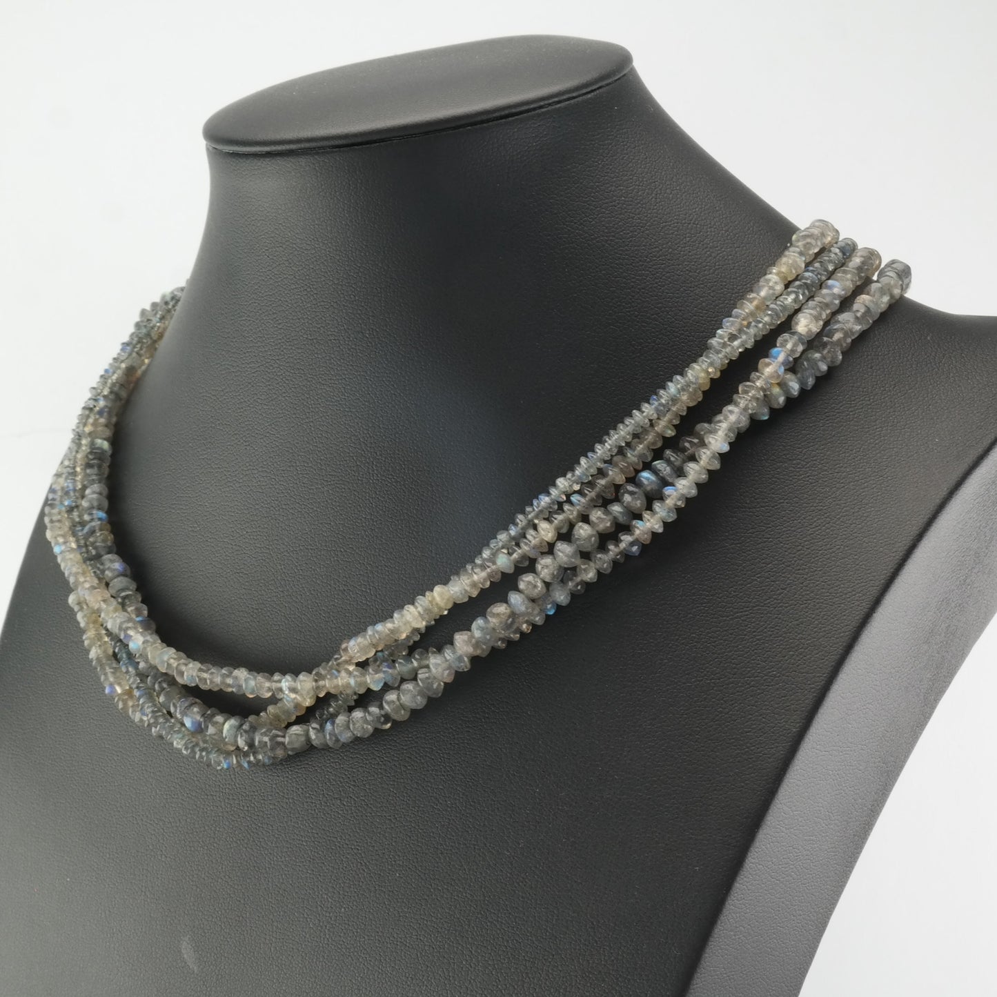 Vintage DTR Sterling Silver Labradorite Beaded 4 Strand Necklace