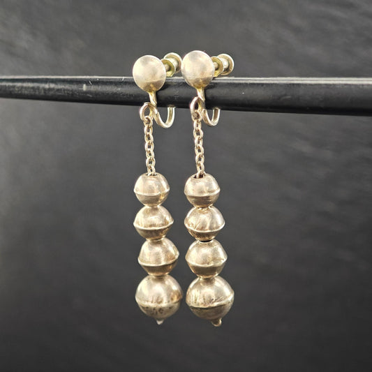 Vintage Sterling Silver Screw Back Earrings Native American Beaded Navajo Pearls