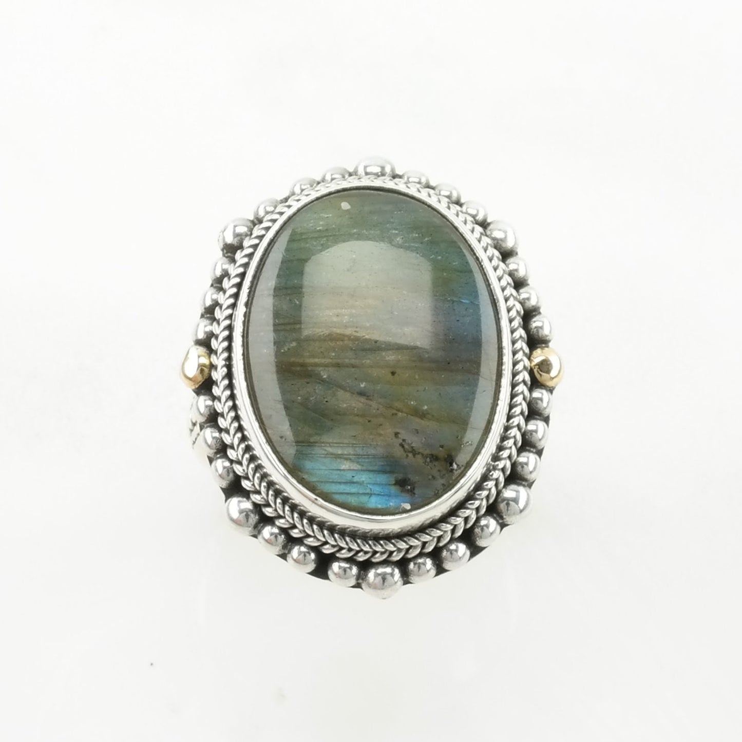 Vintage Labradorite Ring Sterling Silver 18k Gold Accent