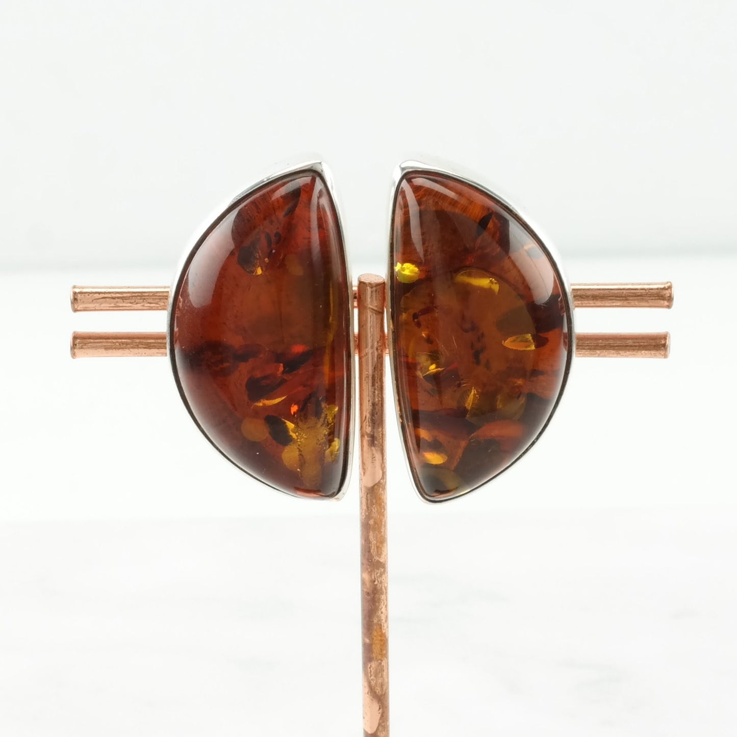 Vintage Sterling Silver Clip On Earrings Lori Bonn Orange Amber Modernist