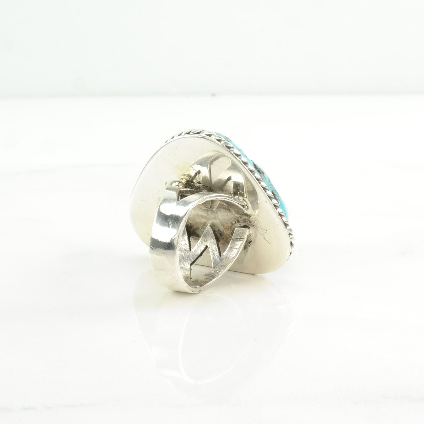 Vintage Southwest Silver Ring Turquoise Large, Kingman Sterling Blue Size 4 1/2