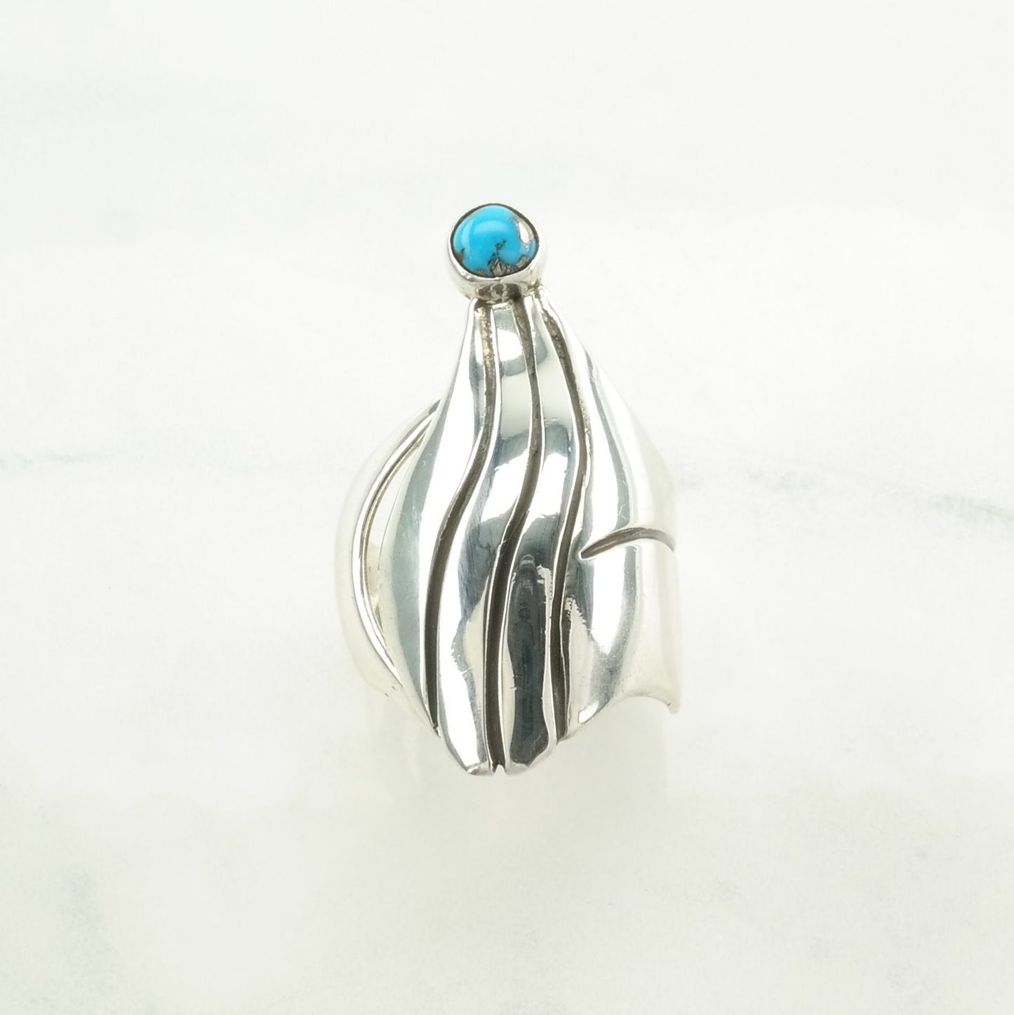 Vintage Native American Silver Ring Turquoise Modernist Sterling Blue Size 10 1/2