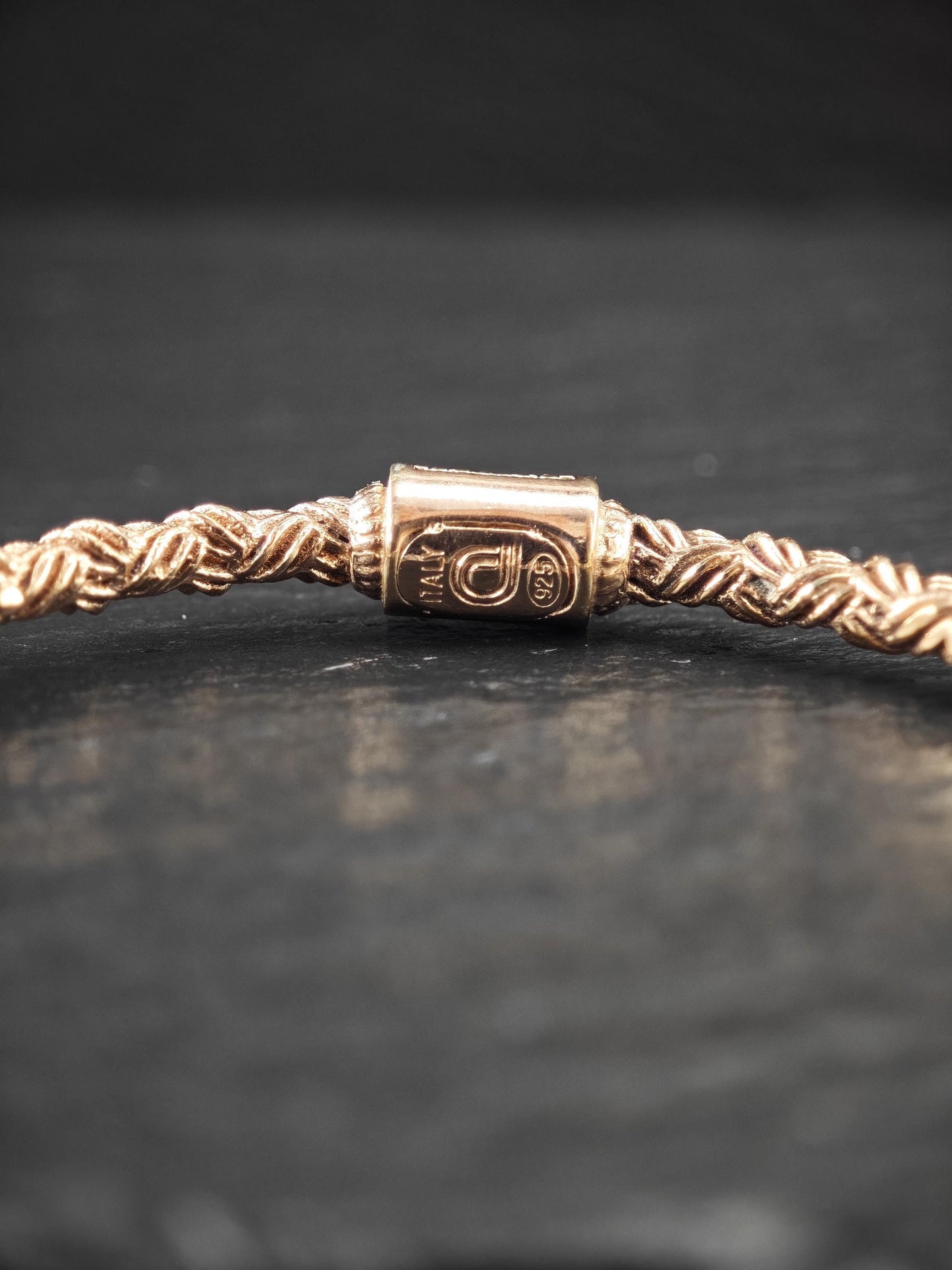 Rose Gold Plate Diamond Woven Cuff Bracelet Sterling Silver