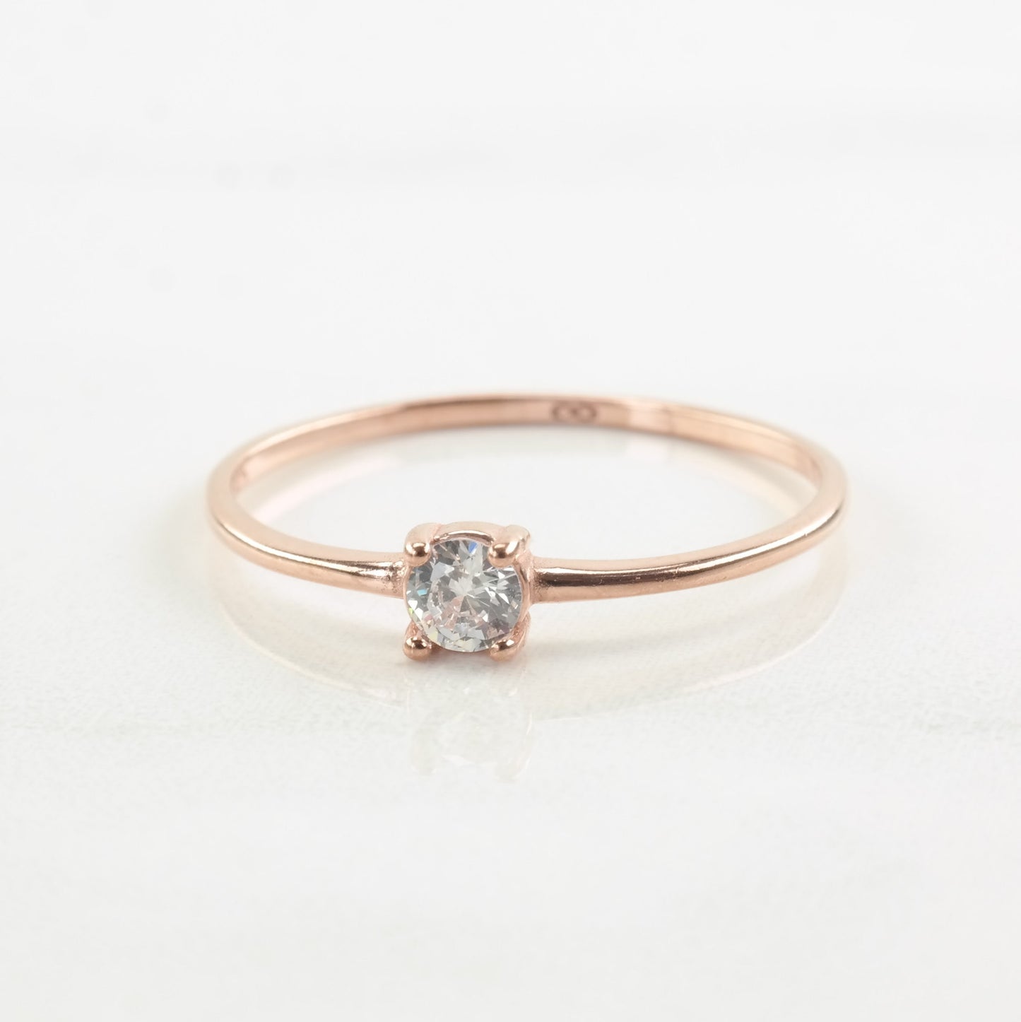 Vintage Minimalist Silver Ring CZ Round Sterling Red Blue Rose Gold Plated Size 6-8