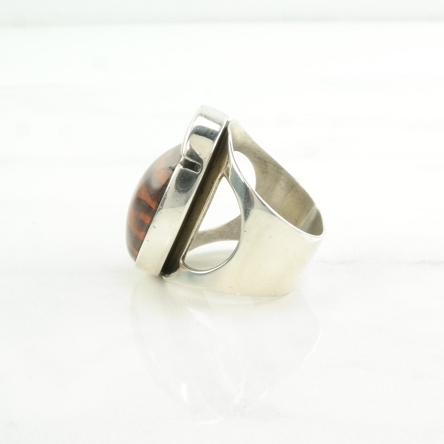 Vintage DTR Silver Ring Petrified Wood Modernist Sterling Brown Size 7 1/2