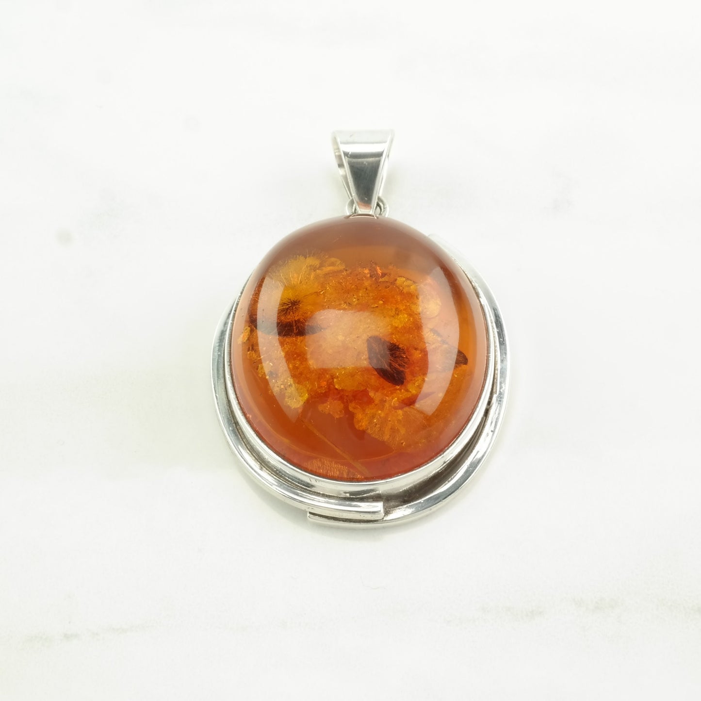 Vintage Amber Large Sterling Silver Pendant