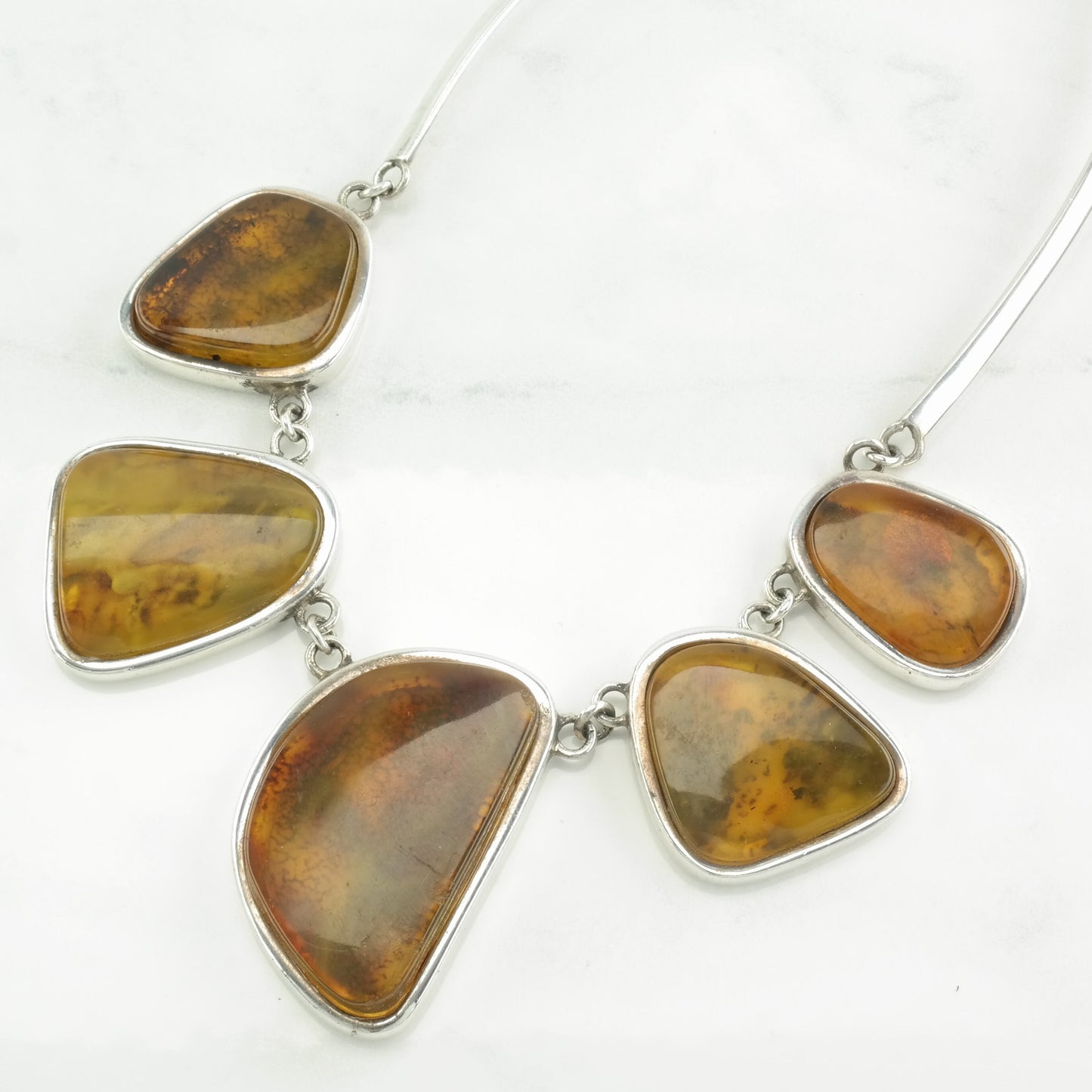 Vintage Sterling Silver Yellow Amber Necklace